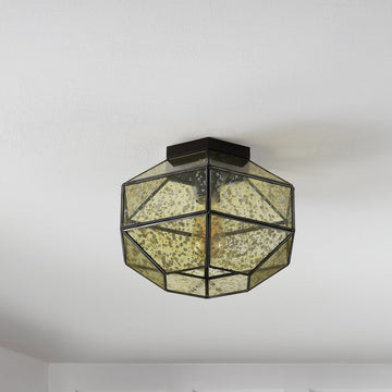 Evelyn 12.5" Vintage Farmhouse Iron/Glass LED Flush Mount - JONATHAN Y